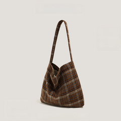 Plaid Woolen Tote Bag
