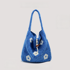 Retro Flower Plush Tote Bag