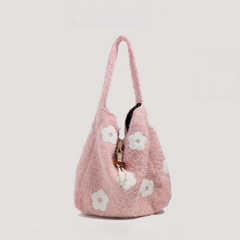 Retro Flower Plush Tote Bag