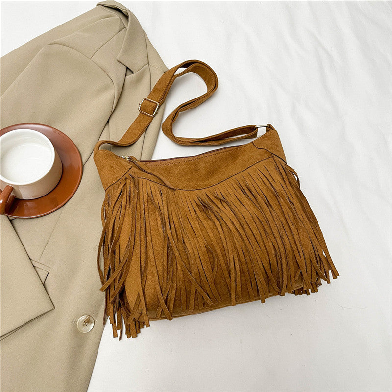 Brown frosted design bag 2024 autumn new women's bag bohemia