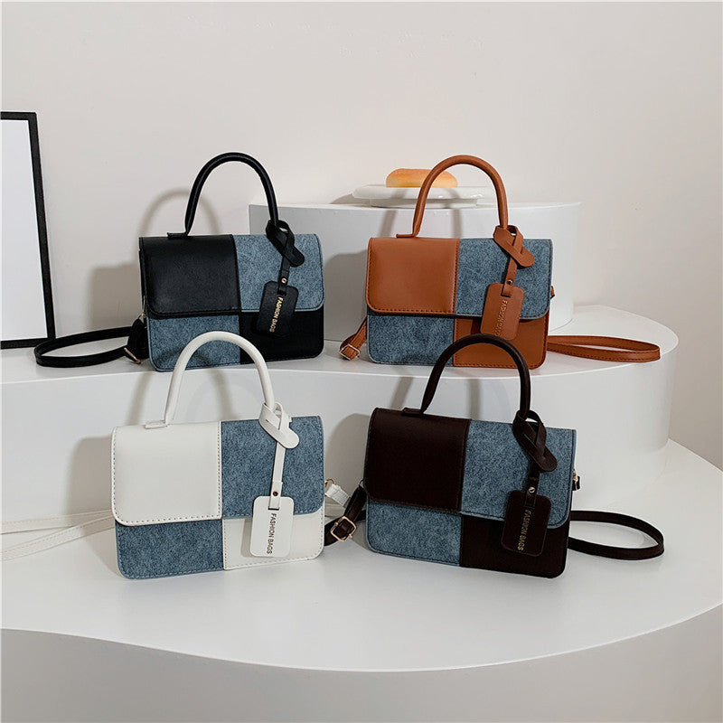 Niche style design patchworkcontrast color small square bag