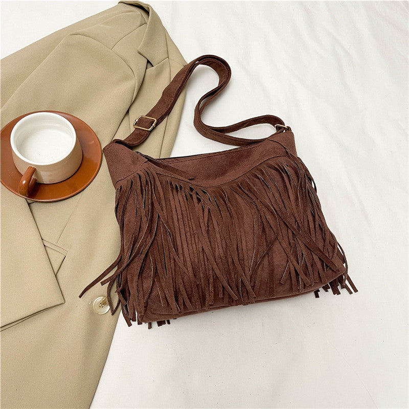Brown frosted design bag 2024 autumn new women's bag bohemia