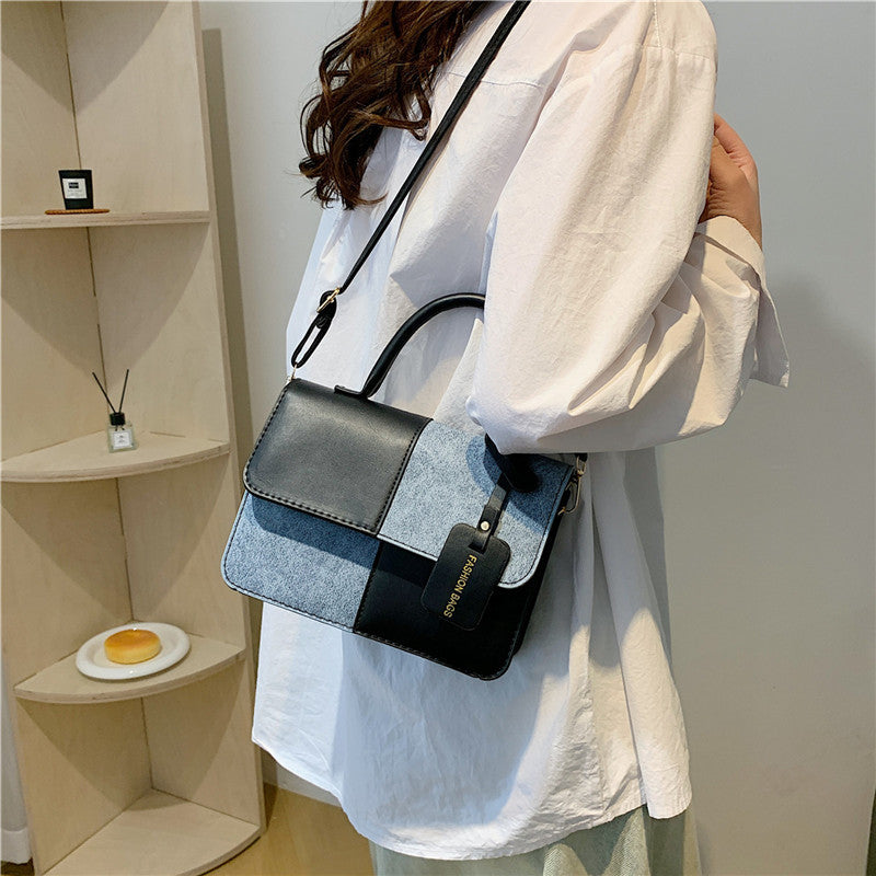 Niche style design patchworkcontrast color small square bag