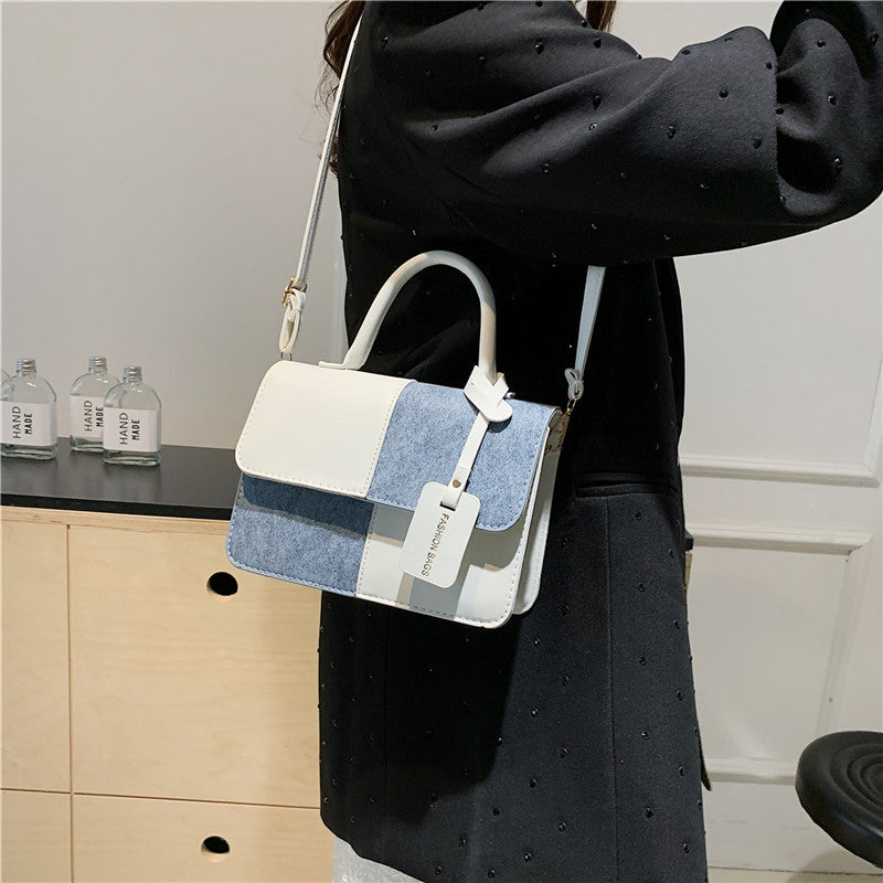 Niche style design patchworkcontrast color small square bag